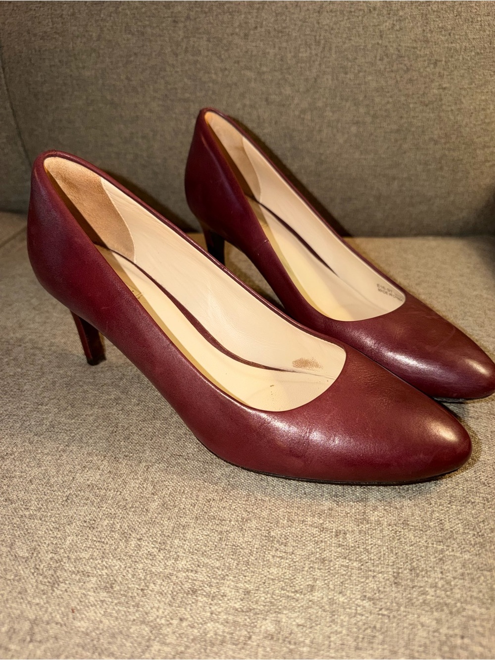 Cole Haan Women's Burgundy Leather Mid Heel Pumps